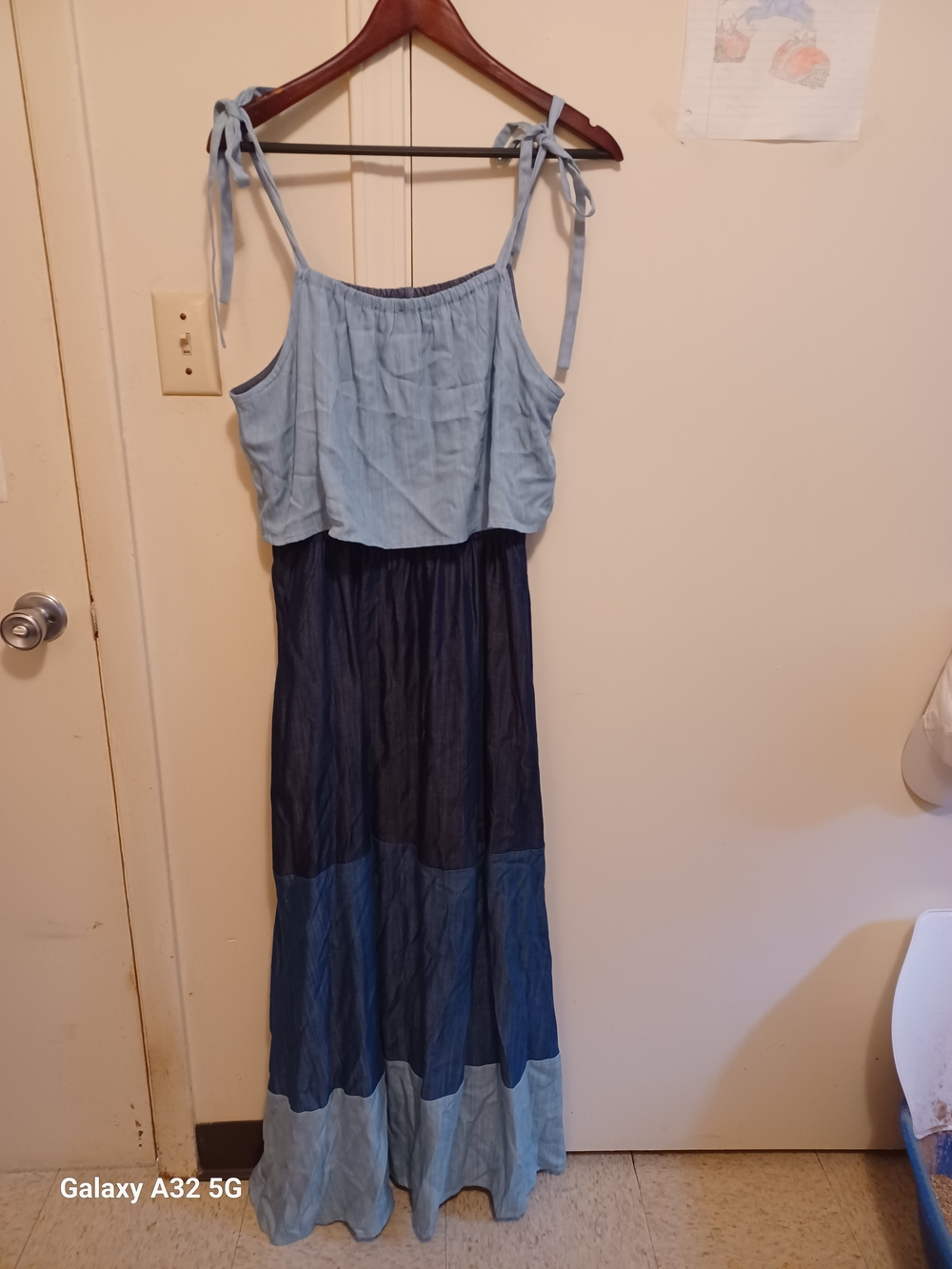 crown & ivy Two-Tone Blue Tiered Maxi Dress with Tie Straps